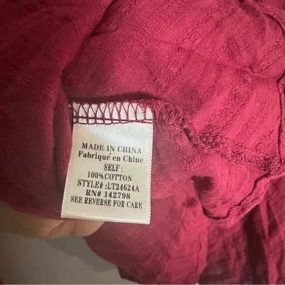 Altrd State Maroon Cotton Long Sleeve Blouse Peasant Top NEW NWT - Picture 10 of 11